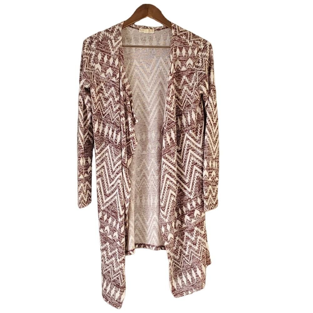 It's Our Time Cardigan Sweater S‎ Maroon Cream Western Bohemian Print